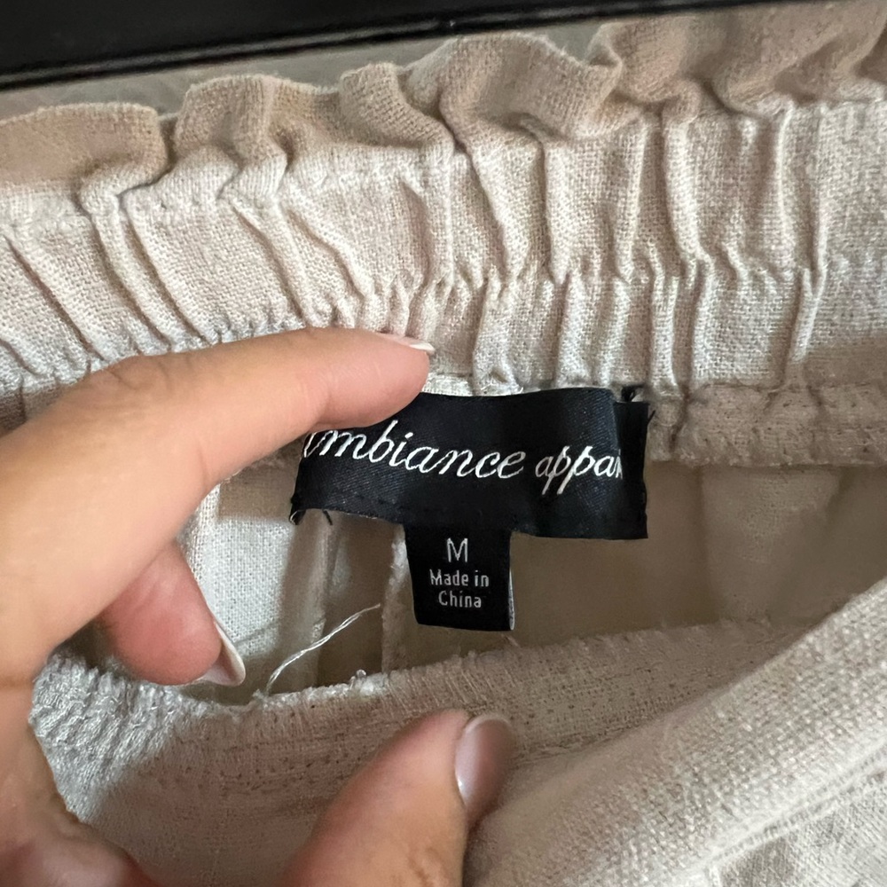 Linen Blend Beige Cropped Pants MEDIUM - Picture 2 of 4